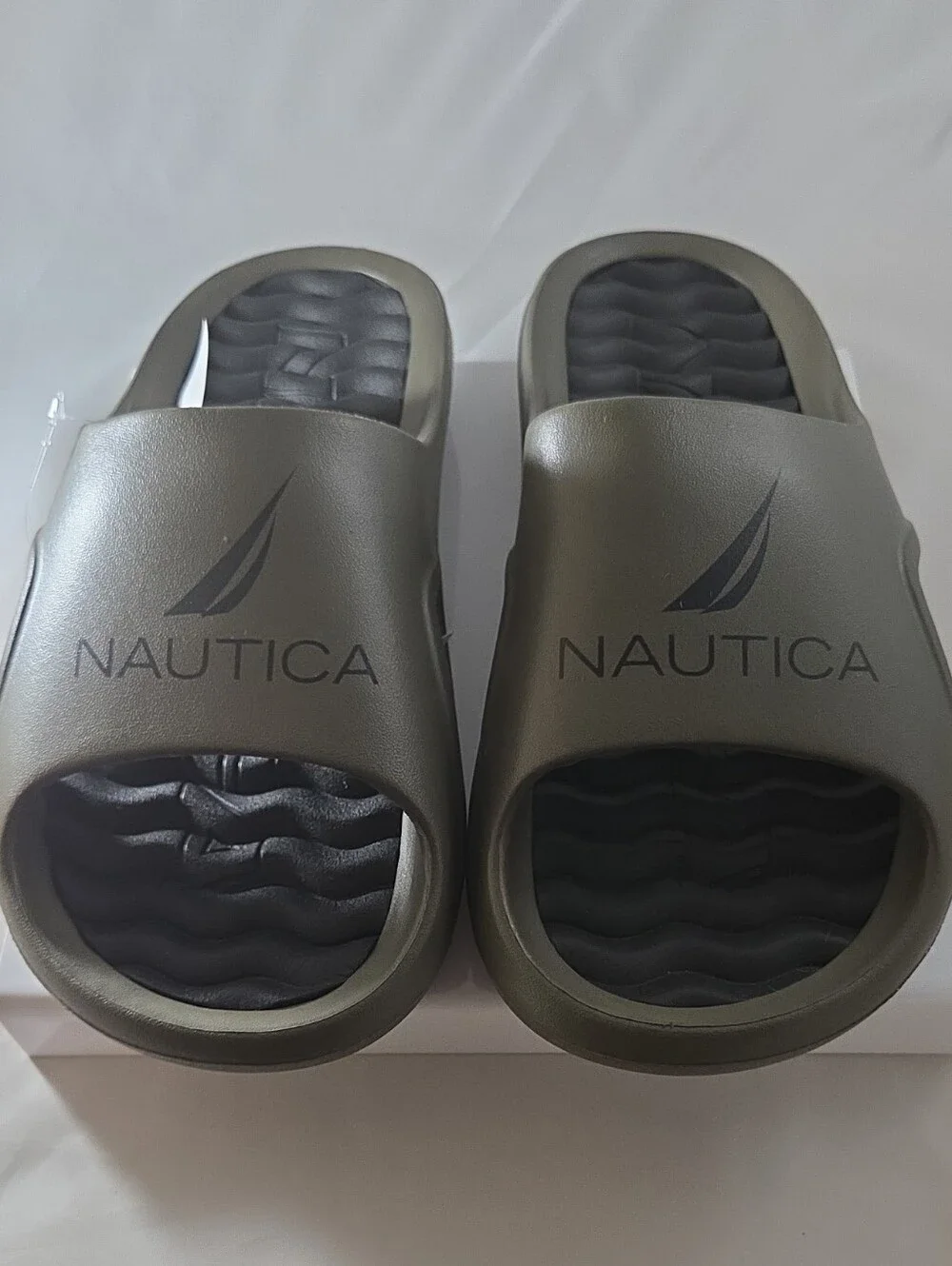 Nautica Men's Olive Slide Sandals with Black Footbed